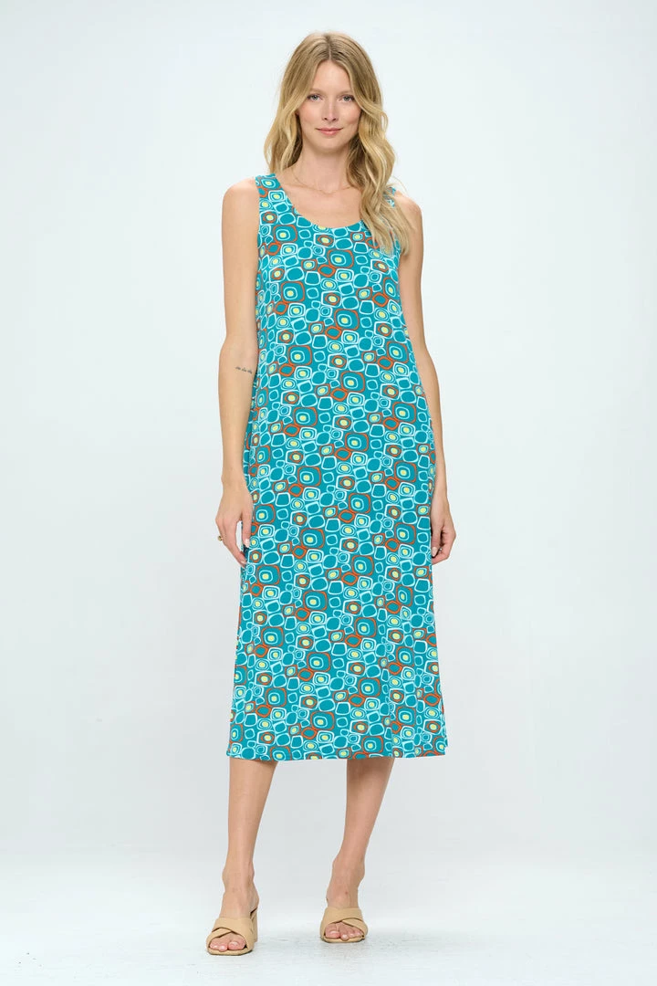 Jostar Retro Print Long Tank Dress Print -700BN-TRP1-W363 Dresses