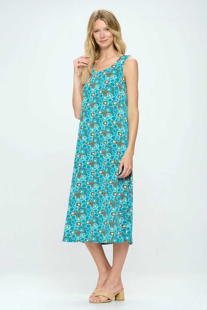 Jostar Retro Print Long Tank Dress Print -700BN-TRP1-W363 Dresses
