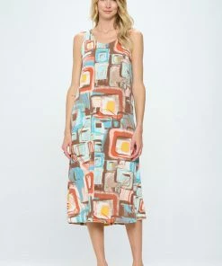 Jostar Neutrals Abstracts Print Long Tank Dress Print -700BN-TRP1-W364