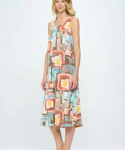 Jostar Neutrals Abstracts Print Long Tank Dress Print -700BN-TRP1-W364