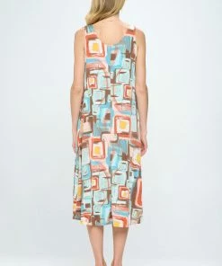 Jostar Neutrals Abstracts Print Long Tank Dress Print -700BN-TRP1-W364
