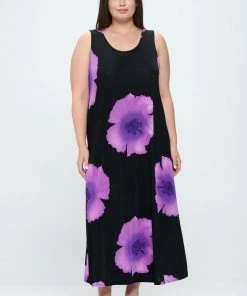 Plus Size Jostar Women's Stretchy Tank Long Dress Sleeveless Plus Print, 700BN-TXP-W113