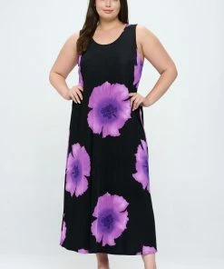 Plus Size Jostar Women's Stretchy Tank Long Dress Sleeveless Plus Print, 700BN-TXP-W113