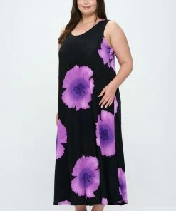 Plus Size Jostar Women's Stretchy Tank Long Dress Sleeveless Plus Print, 700BN-TXP-W113