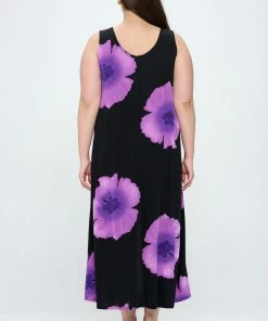 Plus Size Jostar Women's Stretchy Tank Long Dress Sleeveless Plus Print, 700BN-TXP-W113