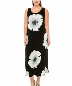 Plus Size Jostar Women's Stretchy Tank Long Dress Sleeveless Plus Print, 700BN-TXP-W113