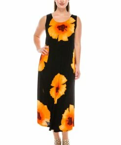 Plus Size Jostar Women's Stretchy Tank Long Dress Sleeveless Plus Print, 700BN-TXP-W113
