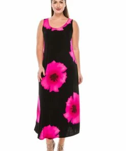 Plus Size Jostar Women's Stretchy Tank Long Dress Sleeveless Plus Print, 700BN-TXP-W113
