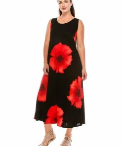 Plus Size Jostar Women's Stretchy Tank Long Dress Sleeveless Plus Print, 700BN-TXP-W113