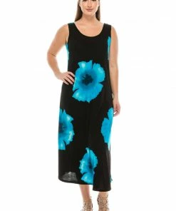 Plus Size Jostar Women's Stretchy Tank Long Dress Sleeveless Plus Print, 700BN-TXP-W113