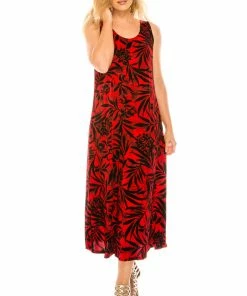 Jostar Women's Stretchy Tank Long Dress Sleeveless Plus Print, 700BN-TXP-W173 Long Length