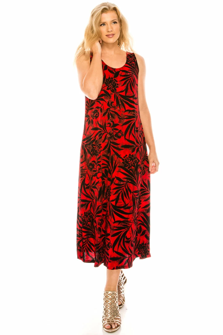 Jostar Women's Stretchy Tank Long Dress Sleeveless Plus Print, 700BN-TXP-W173 Long Length