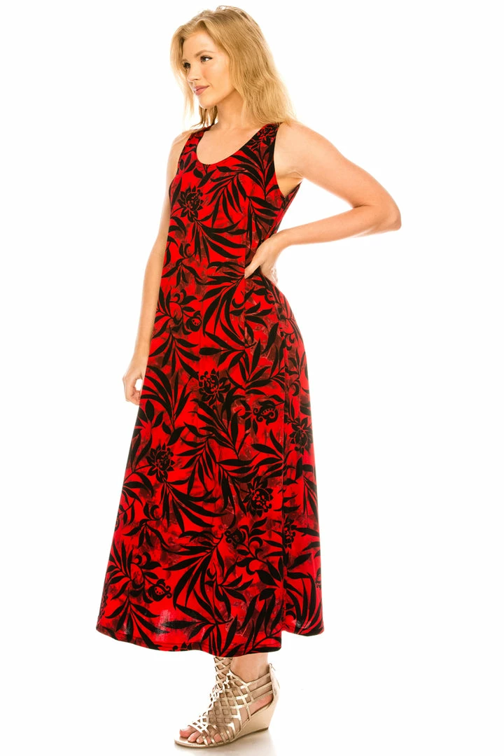 Jostar Women's Stretchy Tank Long Dress Sleeveless Plus Print, 700BN-TXP-W173 Long Length