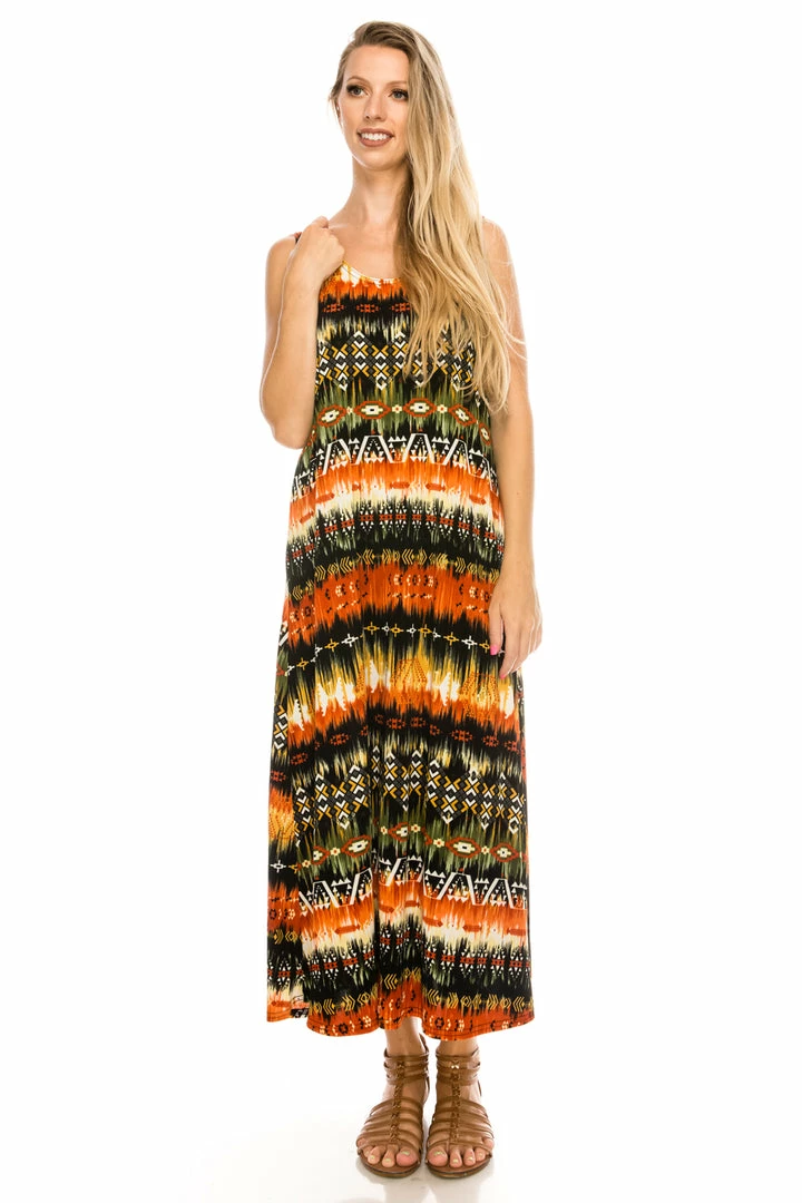 Jostar Stretchy Long Tank Dress Print-700BN-TRP1-W174 Long Length