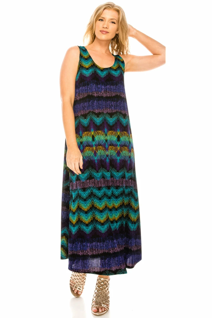 Jostar Women's Stretchy Tank Long Dress Sleeveless Plus Print, 700BN-TXP-W176