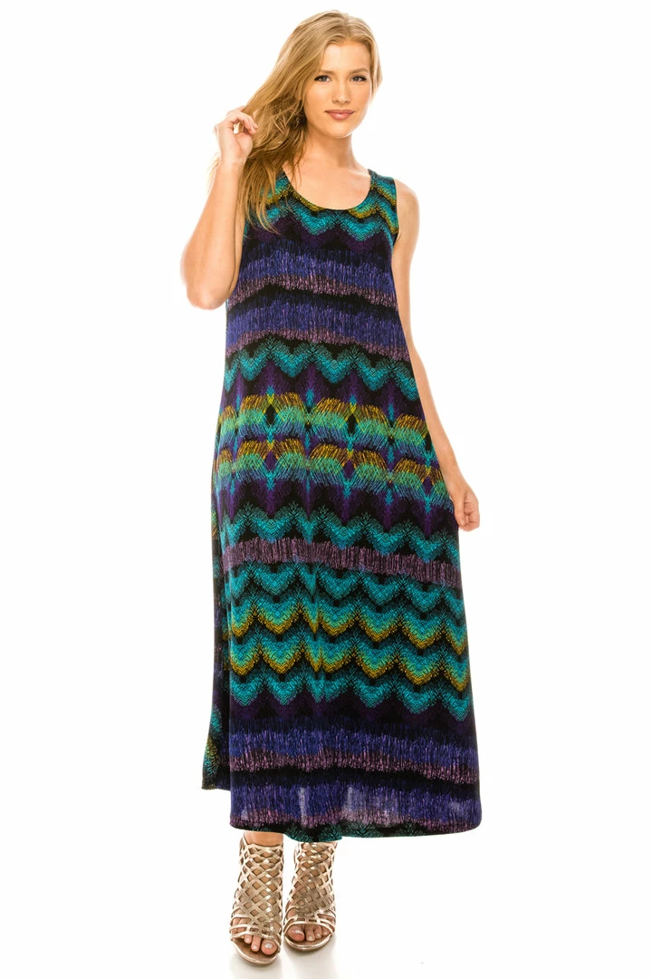 Jostar Women's Stretchy Tank Long Dress Sleeveless Plus Print, 700BN-TXP-W176