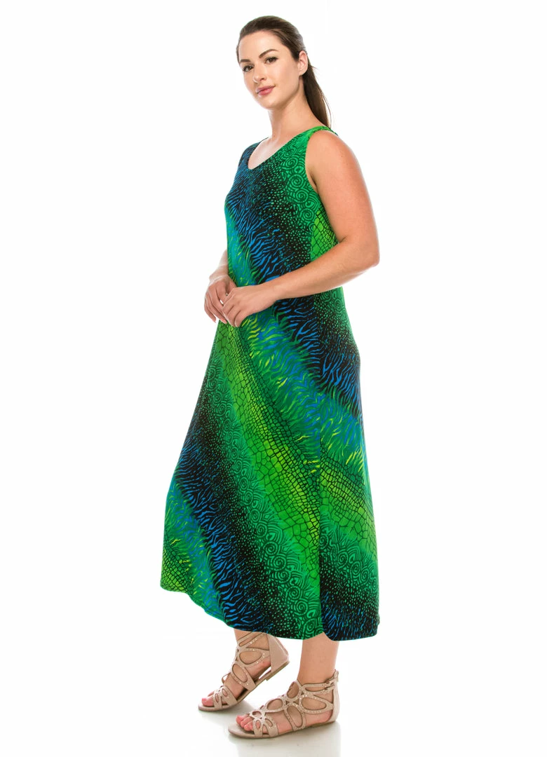 Plus Size Jostar Women's Stretchy Tank Long Dress Sleeveless Plus Print, 700BN-TXP-W182
