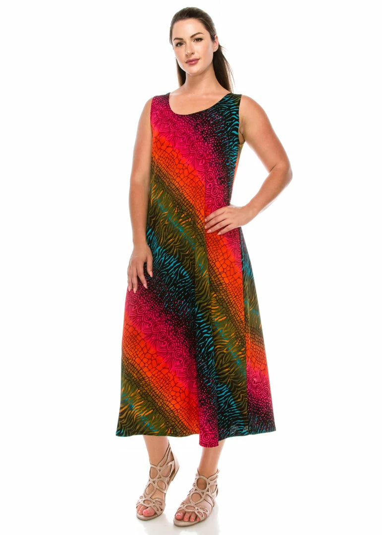 Plus Size Jostar Women's Stretchy Tank Long Dress Sleeveless Plus Print, 700BN-TXP-W182