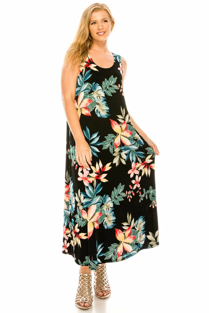 Jostar Stretchy Long Tank Dress Print-700BN-TRP1-W189 Long Length