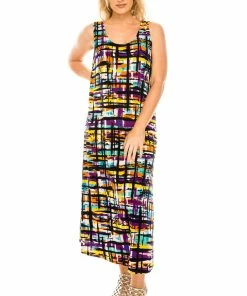 Jostar Women's Stretchy Tank Long Dress Sleeveless Plus Print, 700BN-TXP-W198