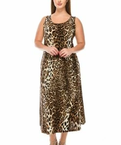 Plus Size Jostar Women's Stretchy Tank Long Dress Sleeveless Plus Print, 700BN-TXP-W757