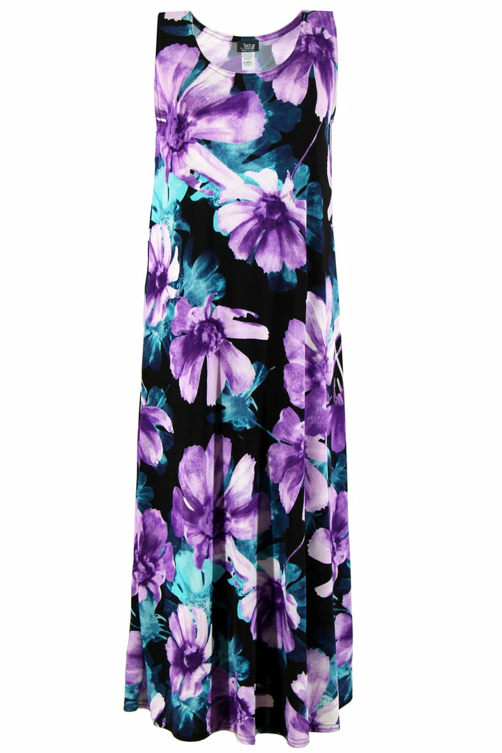 Jostar Women's Stretchy Tank Long Dress Sleeveless Plus Print, 700BN-TXP-W050 Long Length