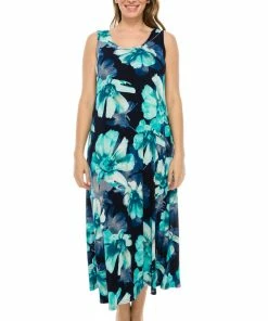 Jostar Women's Stretchy Tank Long Dress Sleeveless Plus Print, 700BN-TXP-W050 Long Length