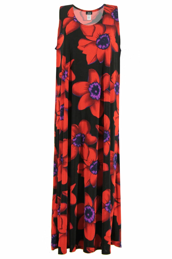 Plus Size Jostar Women's Stretchy Tank Long Dress Sleeveless Plus Print, 700BN-TXP-W075