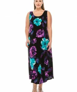 Jostar Women's Stretchy Tank Long Dress Sleeveless Plus Print, 700BN-TXP-W099 Plus Size