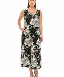 Jostar Women's Stretchy Tank Long Dress Sleeveless Plus Print, 700BN-TXP-W120 Plus Size