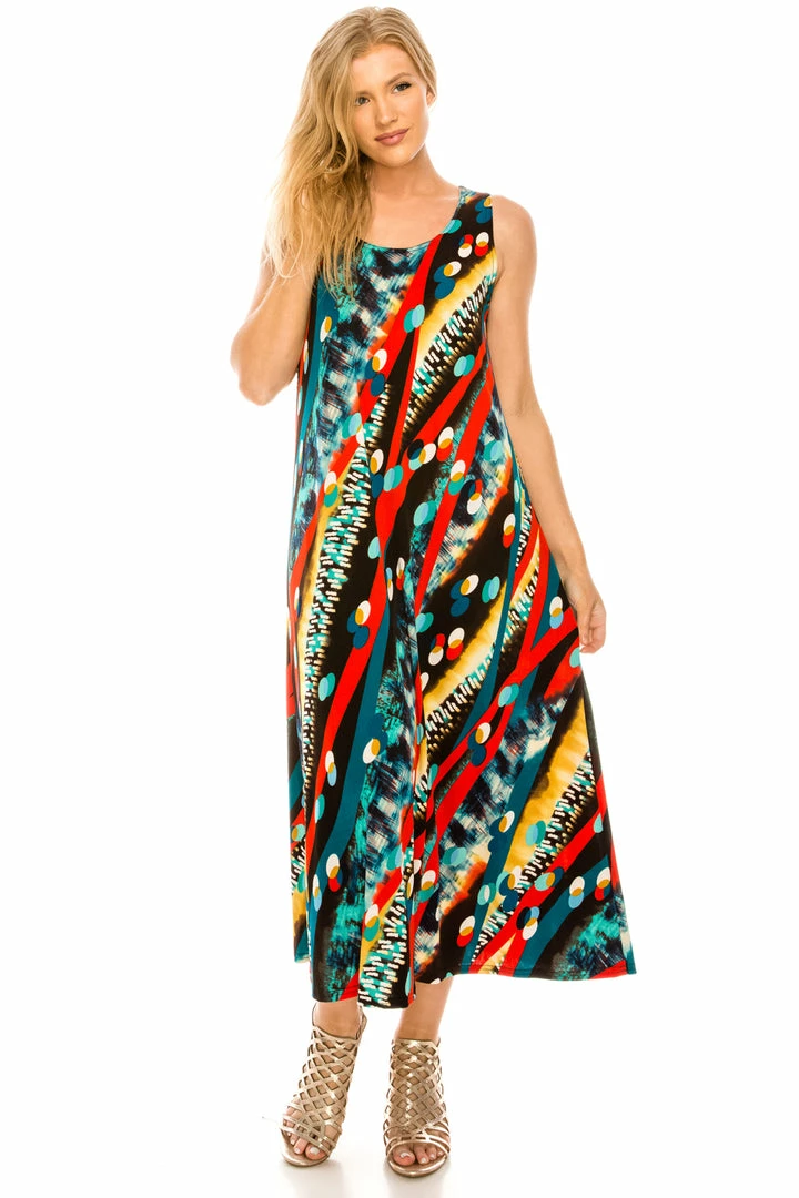 Jostar Women's Stretchy Tank Long Dress Sleeveless Plus Print, 700BN-TXP-W175 Plus Size