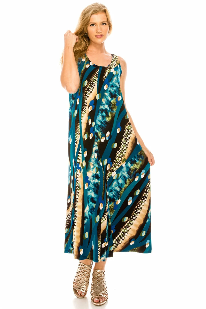 Jostar Women's Stretchy Tank Long Dress Sleeveless Plus Print, 700BN-TXP-W175 Plus Size