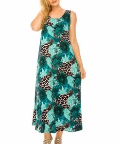 Jostar Women's Stretchy Tank Long Dress Sleeveless Plus Print, 700BN-TXP-W188