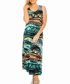 Jostar Women's Stretchy Tank Long Dress Sleeveless Plus Print, 700BN-TXP-W194 Plus Size