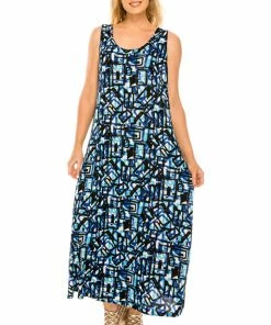 Jostar Women's Stretchy Tank Long Dress Sleeveless Plus Print, 700BN-TXP-W196 Plus Size