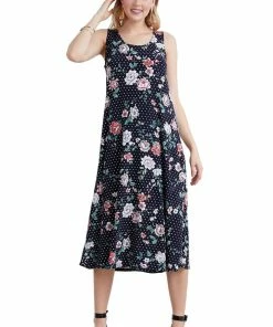 Plus Size Jostar Women's Stretchy Tank Long Dress Sleeveless Plus Print, 700BN-TXP-W207