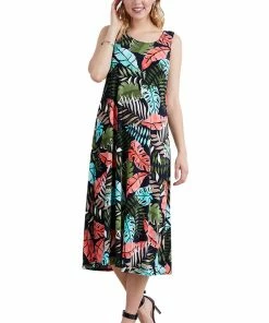 Jostar Stretchy Tank Long Dress Sleeveless Plus In Print-700BN-TXP-W212