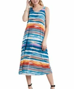 Jostar Women's Stretchy Tank Long Dress Sleeveless Plus Print, 700BN-TXP-W213