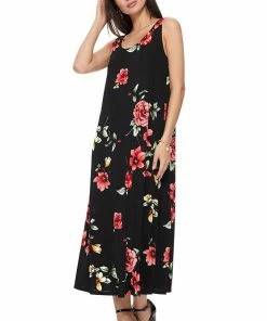 Plus Size Jostar Women's Stretchy Tank Long Dress Sleeveless Plus Print, 700BN-TXP-W215