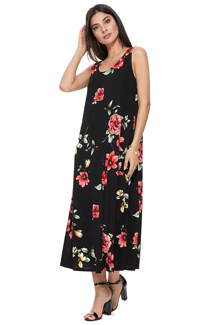 Plus Size Jostar Women's Stretchy Tank Long Dress Sleeveless Plus Print, 700BN-TXP-W215