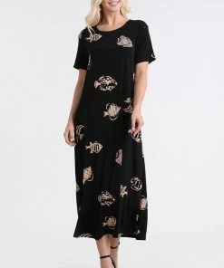 Jostar Women's Stretchy Long Dress Short Sleeve Print-702BN-SRP1-W036