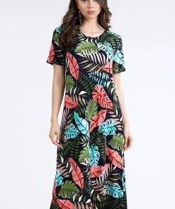 Jostar Women's Stretchy Long Dress Short Sleeve Print-702BN-SRP1-W212