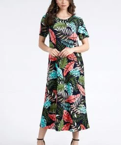 Jostar Women's Stretchy Long Dress Short Sleeve Print-702BN-SRP1-W212