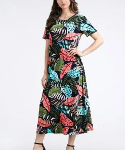 Jostar Women's Stretchy Long Dress Short Sleeve Print-702BN-SRP1-W212