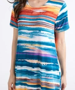 Jostar Stretchy Long Dress Short Sleeve Print-702BN-SRP1-W213 Long Length