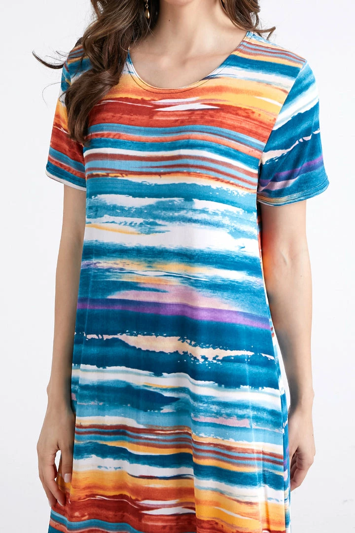 Jostar Stretchy Long Dress Short Sleeve Print-702BN-SRP1-W213 Long Length