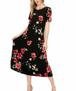 Dresses Jostar Women's Stretchy Long Dress Short Sleeve Print-702BN-SRP1-W215