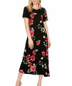 Dresses Jostar Women's Stretchy Long Dress Short Sleeve Print-702BN-SRP1-W215