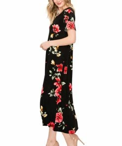 Dresses Jostar Women's Stretchy Long Dress Short Sleeve Print-702BN-SRP1-W215