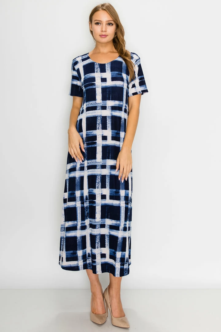 Jostar Women's Stretchy Long Dress Short Sleeve Print-702BN-SRP1-W216 Long Length